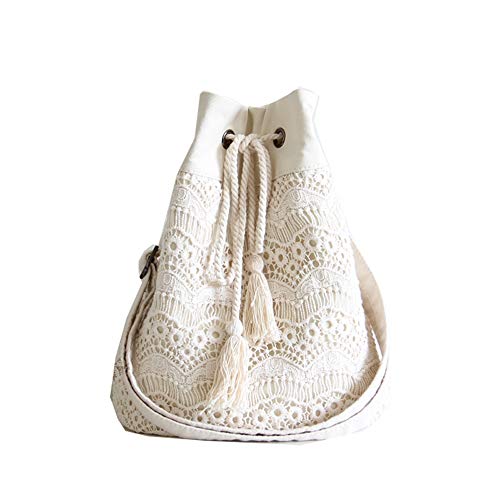 HQQ Art Fresh Cotton and Linen Retro Lace Messenger Bag Bucket Bag