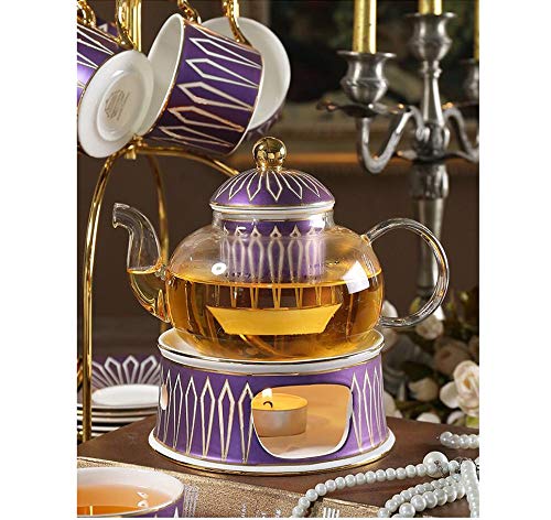 HQQ Taza de té Juego de té Cerámica Europea Tetera de Vidrio con Base de Calentamiento de la Vela for la decoración de la Sala de Estar, mudarse a un Nuevo hogar hogar