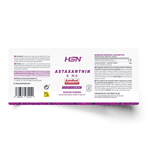 HSN Astaxantina 8 MG AstaREAL | Suministro para 4 Meses | Antioxidante + Antiinflamatorio + Salud Ocular + Apoyo Inmunológico | Vegano, Sin Gluten, Sin Lactosa, No GMO, 120 Cápsulas Vegetales