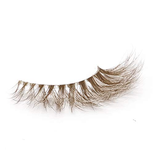 Huapan Pestañas Postizas de Color de Visón Artificial 3D para Halloween, Kit de Pestañas Falsas Largas Coloridas Naturales Reutilizables para Fiestas Bailes (2 Pares) (oro claro/oro)