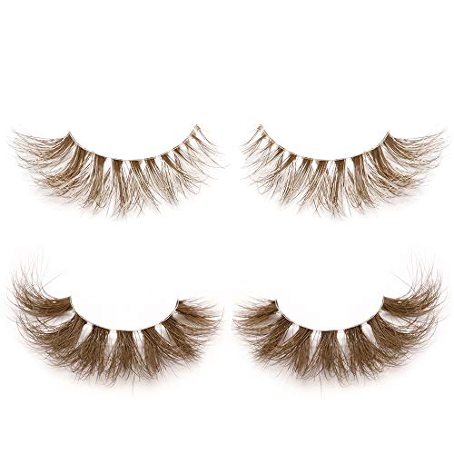 Huapan Pestañas Postizas de Color de Visón Artificial 3D para Halloween, Kit de Pestañas Falsas Largas Coloridas Naturales Reutilizables para Fiestas Bailes (2 Pares) (oro claro/oro)