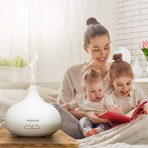 Humidificador Aromaterapia 300ml - Ambientador - Eléctrico - Difusor de Aceites Esenciales - Colores Led - Ultrasónico para Hogar - Oficina - Yoga - Dormitorio - Blanco - Luz Nocturna