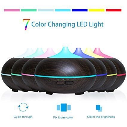 Humidificador Aromaterapia Ultrasónico 500ml Portátil Difusor de Aceites Esenciales QDD02 7-Color LED Lámparas Operación silenciosa y Auto Shut Off Perfecto para el Hogar Yoga Oficina Spa