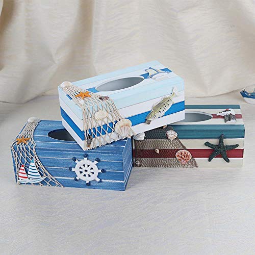 HXZF Mediterráneo Creativo Caja de pañuelos de Madera Bandeja de servilletas de baño de múltiples Funciones Bandeja de Hotel Decoración del hogar Almacenamiento para el hogar