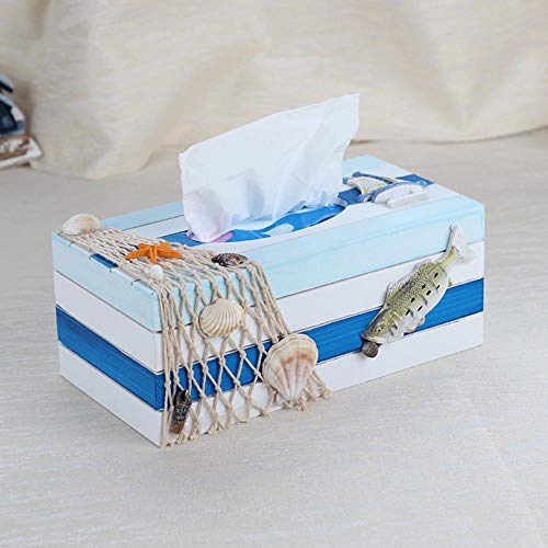HXZF Mediterráneo Creativo Caja de pañuelos de Madera Bandeja de servilletas de baño de múltiples Funciones Bandeja de Hotel Decoración del hogar Almacenamiento para el hogar
