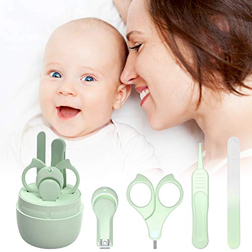 HyAdierTech Juego de cortaúñas para bebé - Juego de pedicura para bebé - Kit de aseo para bebé - Juego de cuidado para guardería con tijera de seguridad + Lima para uñas + Pinzas (verde)
