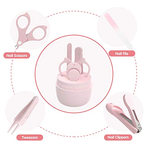 HyAdierTech Juego de cortaúñas para bebé - Juego de pedicura para bebé - Kit de aseo para bebé - Juego de cuidado para guardería con tijera de seguridad + Lima para uñas + Pinzas (rosado)