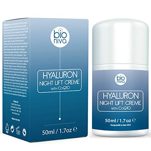 Hyaluron Face Lift Night Cream - Crema antiarrugas de cuidado facial antienvejecimiento con ingredientes veganos e naturales, como péptidos, ácido hialurónico, CoQ10, AHA, ácido glicólico y aloe 50ml