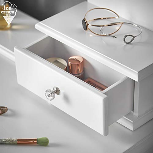 ice cream what's your flavour? Beverley Dior Tocador Luces LED Espejo de Tocador Taburete 5 Cajones de Maquillaje y Almacenamiento de Joyas para el Dormitorio (Blanco)