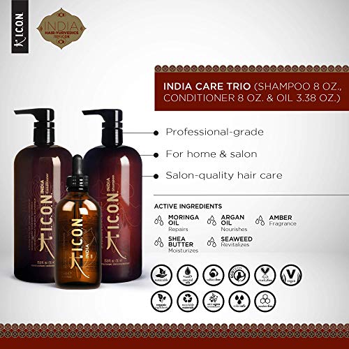 ICON India Care Trio (Shampoo 8oz, Conditioner 8oz & India Oil 3.38oz) by ICON
