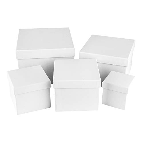 Ideas con corazón cajas de regalo con tapa, cajas de cartón | juego de 5 | 5 tamaños diferentes entre sí grandes y pequeñas | de cartón estable | ideal para cumpleaños y bodas | cuadrado de 6 a 14 cm