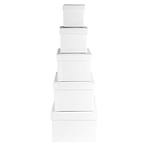 Ideas con corazón cajas de regalo con tapa, cajas de cartón | juego de 5 | 5 tamaños diferentes entre sí grandes y pequeñas | de cartón estable | ideal para cumpleaños y bodas | cuadrado de 6 a 14 cm