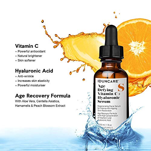 Iduncare Sérum Facial Vitamina C & Ácido Hialurónico - Sérum Antiedad con Efecto Antiarrugas, Hidratante e Iluminador - Mejor Sérum con 20% Vitamina C, Ácido Hialurónico y Colágeno - 50 ml