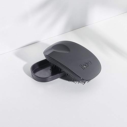ikoo Pocket Black Classic - Cepillo sin mango desenredante con cerdas suaves, con estilo y funcional. Efecto TCM, vegano, apto para todo tipo de cabello. Caja metálica.