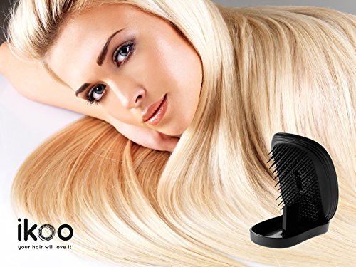 ikoo Pocket Black Classic - Cepillo sin mango desenredante con cerdas suaves, con estilo y funcional. Efecto TCM, vegano, apto para todo tipo de cabello. Caja metálica.