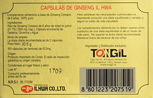 Il Hwa, Ginseng Coreano, 500 mg x 50 capsulas