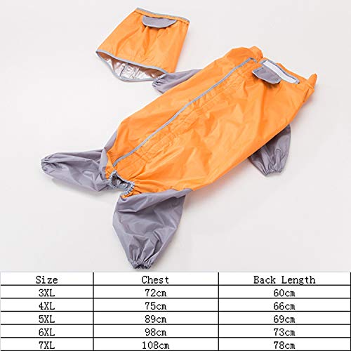 Impermeable Grande del Perro Costura Capucha Impermeable de la Lluvia Slicker de Ropa Trajes de Trabajo para Labrador Labrador Dorado, Naranja, 7XL Pecho 108cm