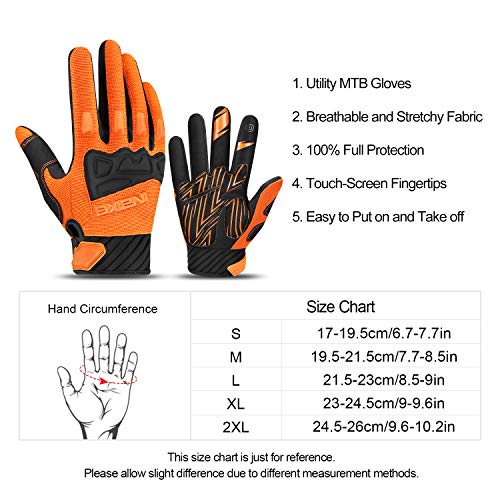 INBIKE Guantes Ciclismo Hombre Largo Guantes Bicicleta Carretera Pantalla Táctil Acolchado Antideslizante, Unisex Adulto(Naranja-XL)
