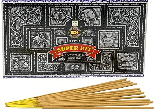 Incense Sticks & Cones Satya Nag Champa Super Hit Palos Incienso, Madera, Multicolor, 22 x 13 x 8 cm, Unicolor, Caja de 12 Paquetes, 180