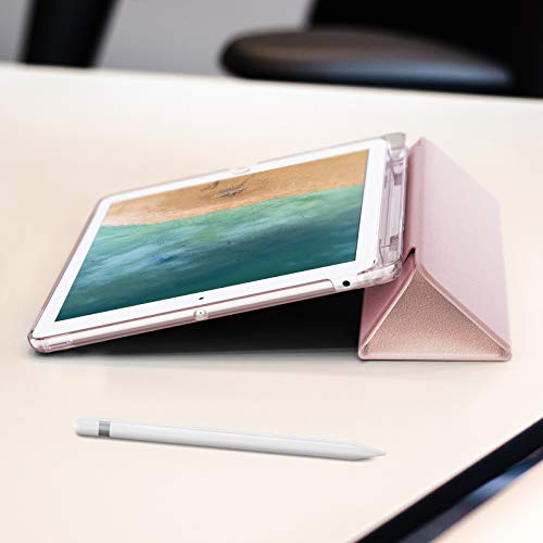 INFILAND Funda para iPad 9,7 2018/2017 (6. Generation/ 5. Generation), Delgada Translúcido Case Smart Cover con Portalápiz Compatible (Auto Reposo/Activación Función), Rosa Dorado