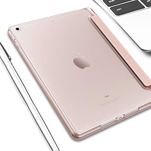 INFILAND Funda para iPad 9,7 2018/2017 (6. Generation/ 5. Generation), Delgada Translúcido Case Smart Cover con Portalápiz Compatible (Auto Reposo/Activación Función), Rosa Dorado