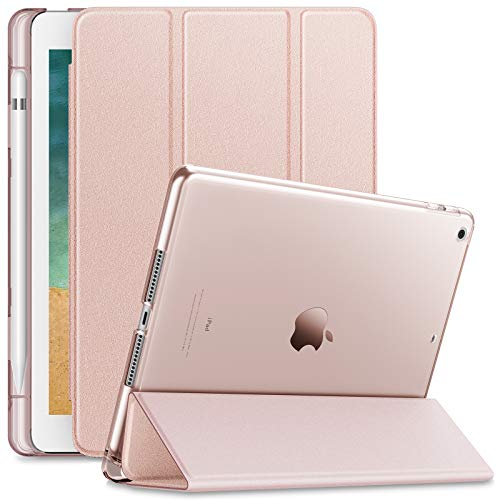 INFILAND Funda para iPad 9,7 2018/2017 (6. Generation/ 5. Generation), Delgada Translúcido Case Smart Cover con Portalápiz Compatible (Auto Reposo/Activación Función), Rosa Dorado