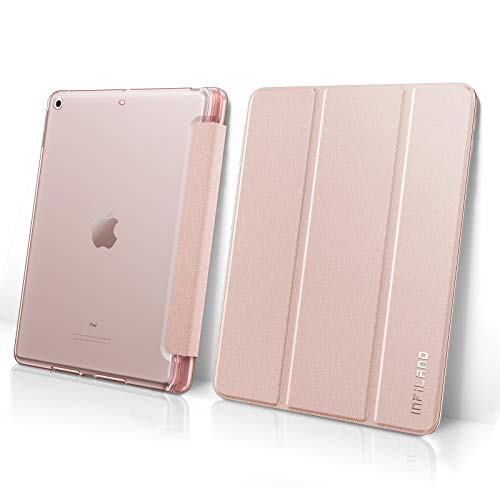 INFILAND Funda para iPad 9,7 2018/2017 (6. Generation/ 5. Generation), Delgada Translúcido Case Smart Cover con Portalápiz Compatible (Auto Reposo/Activación Función), Rosa Dorado