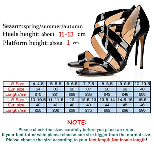 Insole Sandalias Zapatos de Tacón, Desnudo Negro De Moda De Gran Tamaño Fino De Charol De Tacón Alto Sandalias De Punta Abierta para El Club del Partido Trabajo,1,42