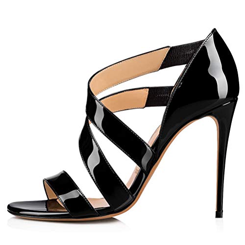 Insole Sandalias Zapatos de Tacón, Desnudo Negro De Moda De Gran Tamaño Fino De Charol De Tacón Alto Sandalias De Punta Abierta para El Club del Partido Trabajo,1,42