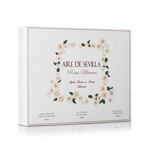 Instituto Español Set Perfume Mujer Rosas Blancas - Aire de Sevilla - EDT, Crema Hidratante, Gel de Ducha