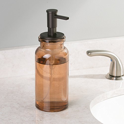 InterDesign - Westport - Bomba de Vidrio dosificadora de jabón Espuma, para la Cocina o el Cuarto de baño - Arena/Bronce