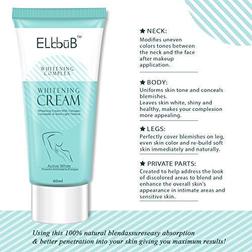 Intimate Skin Lightening Cream for Body, Bikini and Sensitive Areas - Skin Whitening Cream Contains Hydrolyzed collagen, Glycerol, Nano Titanium Dioxide 60ml / 2 oz (60 ml)