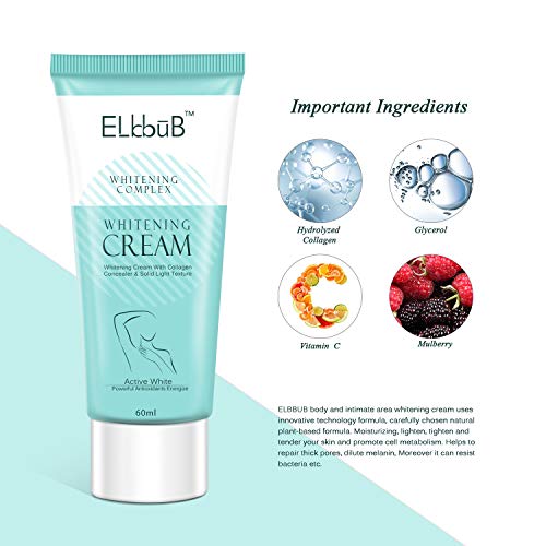 Intimate Skin Lightening Cream for Body, Bikini and Sensitive Areas - Skin Whitening Cream Contains Hydrolyzed collagen, Glycerol, Nano Titanium Dioxide 60ml / 2 oz (60 ml)