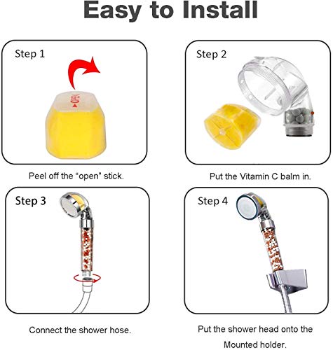 Ionic cabezal de ducha de alta presión con filtro de vitamina C, cabezal de ducha de mano, rejuvenece el sistema de filtración de las cuentas de ducha (plateado, blanco)