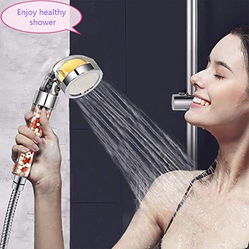 Ionic cabezal de ducha de alta presión con filtro de vitamina C, cabezal de ducha de mano, rejuvenece el sistema de filtración de las cuentas de ducha (plateado, blanco)
