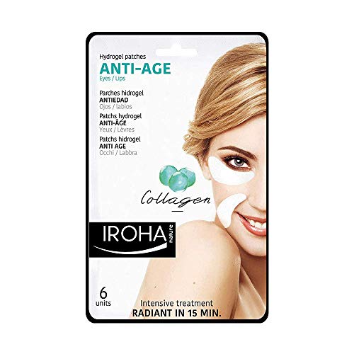 Iroha Nature - Parches Hidrogel para Ojos, Antiedad con colágeno, 6 unidades | Parches Antiedad Contorno de Ojos Colágeno