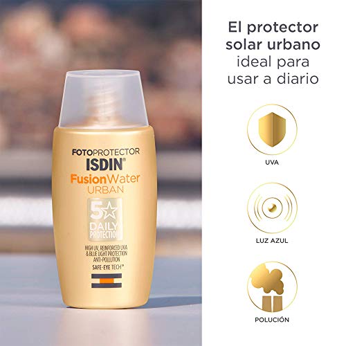 Isdin Fotoprotector Fusion Water Urban SPF 30 - Protector solar Facialultraligero de uso diario para entornos urbanos, protección UVA, luz azul yantipolución, 50 ml