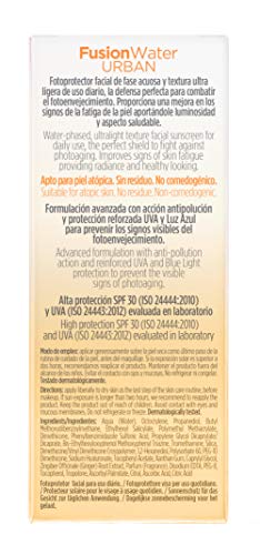 Isdin Fotoprotector Fusion Water Urban SPF 30 - Protector solar Facialultraligero de uso diario para entornos urbanos, protección UVA, luz azul yantipolución, 50 ml