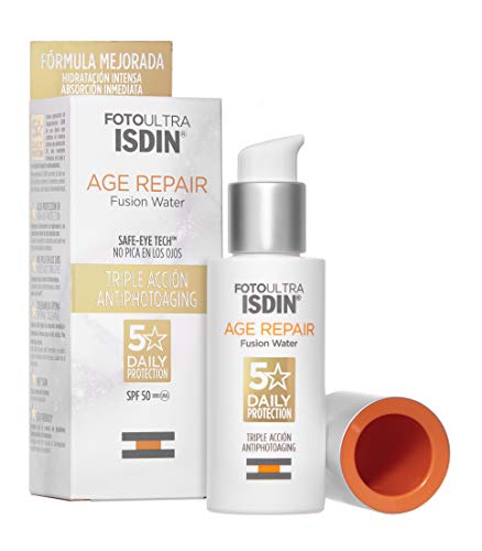 ISDIN - FotoUltra Age Repair Fusion Water SPF 50 - Protector solar facial de fase acuosa, triple acción anti-fotoenvejecimiento, 50 ml