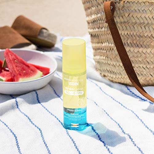 ISDIN HydroLotion SPF 50 - Fotoprotector solar Corporal Bifásico, PROTECT & DETOX, Hidratante, Piel radiante, 200 ml