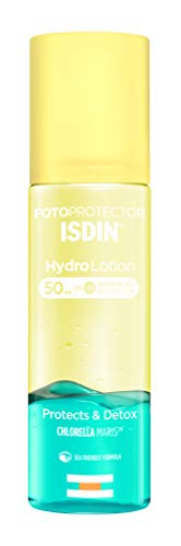 ISDIN HydroLotion SPF 50 - Fotoprotector solar Corporal Bifásico, PROTECT & DETOX, Hidratante, Piel radiante, 200 ml