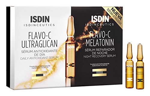 Isdin Isdinceutics Pack Day & Night Flavo-C Ultraglican + Flavo-C Melatonin | Tratamiento Día y Noche Antioxidante Reparador Monodosis 10 + 10 x 2ml
