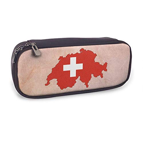 IUBBKI Suiza mapa bandera estuche de cuero para lápices estuche de maquillaje cosmético multifunción para estudiantes niños niñas adultos