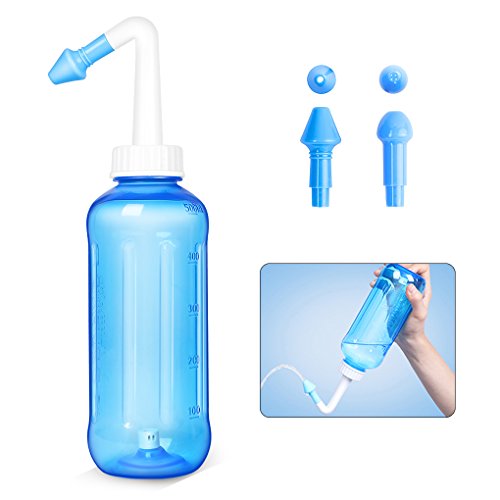 iZoeL Lavado Nasal Irrigación Nasal 500ml con dos boquillas para niños Adultos Alivio Natural para el resfriado y síntomas de alergia