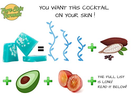 Jabón Natural Hecho a Mano con Algas Marinas, Manteca de Cacao, Aceite de Aguacate. Barra de Jabón Antibacteriana y Antifúngica Para las Manos, Pies, Cara, Cabello y Cuerpo de las Manos, 3x100 gr.