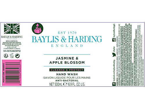 Jabón para manos Baylis & Harding, Antibacteriano, de Jazmín y Flor de Manzano, 500 ml, Paquete de 3