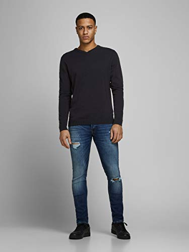 Jack & Jones Jjebasic Knit V-Neck Noos suéter, Negro (Black Black), Large para Hombre