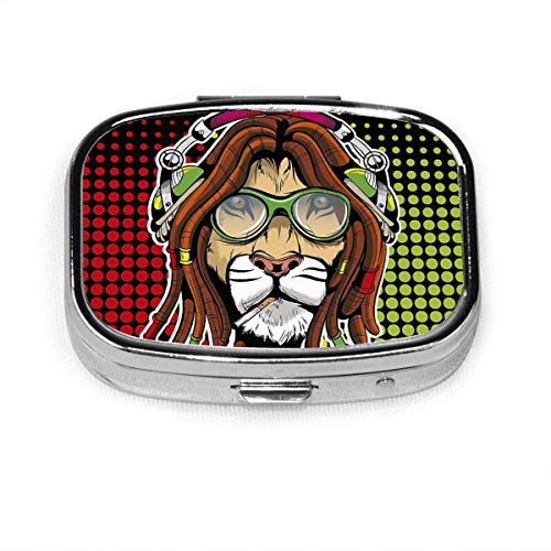 Jamaica Rastafari León Mister Tee Cuadrado Pastillero Caja Portátil Bolsa Bolsa Tablet Medicina Titular Organizador Viajes