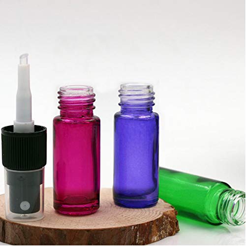 JamHooDirect - 8 botellas de espray de cristal vacías con pulverizador de niebla fina, recargables, 5 ml, incluye 2 goteros para aceites esenciales o fragancia nocturna