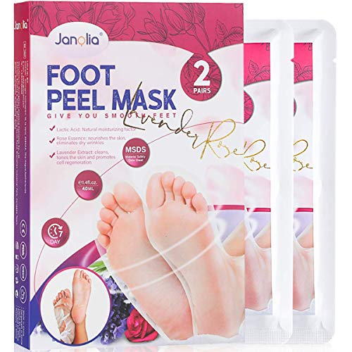 Janolia 2pcs Mascarilla de Pies, Exfoliante Pies, Foot Mask Eliminar Córnea y Piel Muerta, Hidrata y Mantiene Humedad, Lavanda y Rosa, para Mujeres y Hombres, Embalaje al Azar